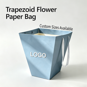 Sacchetto di carta trapezoidale personalizzato di grandi dimensioni con stampa del Logo per l'imballaggio di fiori in negozio di fiori - Product Image 2
