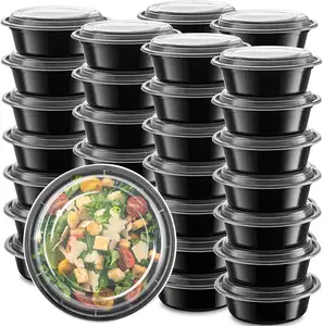 16oz 24oz 32oz 37oz 48oz Black Disposable Takeout Containers Easy Open Plastic Food Container Togo With Dome Lids