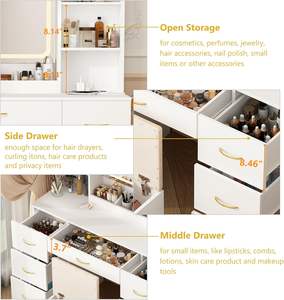 Meja rias kayu putih Modern dengan 7 laci dan cermin cahaya LED penyimpanan tahan lama - Product Image 4