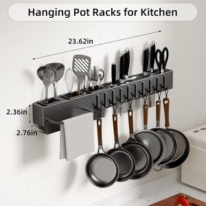 Cooking Utensils Holder Wall-mounted <b>Kitchen</b> <b>Storage</b> Rack for <b>Kitchen</b> Knives Smart Organizer Steel Hooks Modern Design Box - Product Image 2