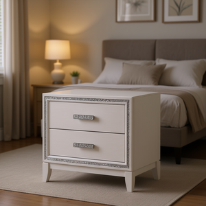 Mesa de Noche Haiden con Acabado Blanco, 2 Cajones, Mueble de Dormitorio Moderno y Contemporáneo, Superficie de Madera Ecológica, Material MDF - Product Image 2