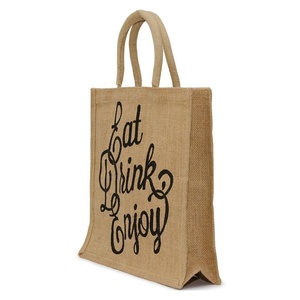 Bolsa de tela de yute ecológica al por mayor, bolsa de compras con diseño personalizado de yute, Asa reutilizable, diseño de letra, bolsa de compras de yute - Product Image 1