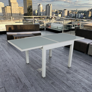 Leisure Outdoor 90/180cm Outdoor Dining <b>Table</b> With <b>Aluminum</b> Glass Top Extendable for Courtyard Use - Product Image 1