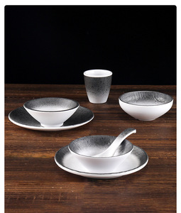Juego de vajilla de melamina retro japonesa, juego de tazas de restaurante de cuatro piezas de diseño moderno, tazón de sopa de olla caliente, plato pequeño, cuchara comercial - Product Image 5