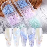 Autocollants 3D en résine style français pour ongles, motif tournesol, boîte de six compartiments, breloques florales à changement de couleur