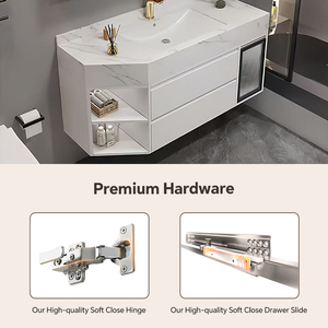 Mobile Bagno Moderno con Lavabo Singolo 36-80 Pollici in Legno Massello Grigio, <span class=keywords><strong>Specchio</strong></span> Smart, Mobile Sospeso, Caratteristiche Ecologiche e Resistenti all'Acqua - Product Image 5