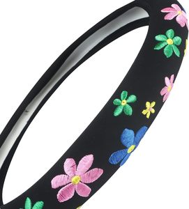 Housse de <span class=keywords><strong>volant</strong></span> brodée mignonne - Décoration florale de luxe <span class=keywords><strong>pour</strong></span> voiture, antidérapante, absorbant la transpiration, universelle 15 pouces - Product Image 2