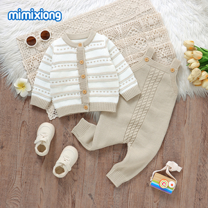 Mimixiong - Mameluco de Punto para Bebé, <span class=keywords><strong>Ropa</strong></span> de <span class=keywords><strong>Invierno</strong></span> para Recién Nacido, Conjunto de <span class=keywords><strong>Ropa</strong></span> de Manga Larga a Rayas para Bebé - Product Image 4