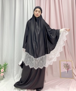 <span class=keywords><strong>2022</strong></span> nuovo kaftano in raso Dubai 2 pezzi abito islamico Abaya con pizzo tradizionale musulmano abbigliamento e accessori <span class=keywords><strong>per</strong></span> la preghiera - Product Image 3