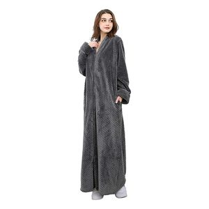 Robe polaire pour femme <span class=keywords><strong>Peignoir</strong></span> en peluche à fermeture éclair longue avec poches Peignoirs chauds et doux à fermeture éclair pour femme - Product Image 1