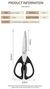 CHIKIMOTO Eco-Friendly Heavy Duty Stainless Steel Ultra Sharp <b>Kitchen</b> <b>Scissors</b> PP Handle 83mm Blade 215mm 3.0mm Thickness - Product Image 3
