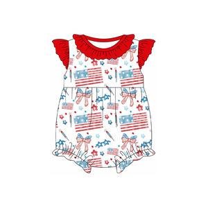 Combinaison courte à manches courtes pour bébé fille, imprimé étoiles de baseball, vente en gros, ensemble enfant, SR3872 - Product Image 6