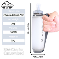 Bouteille d'eau souple pliable personnalisée de 500 ml en TPU sans BPA avec longue paille, gourde anti-fuite pour gilet d'hydratation