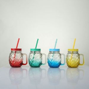 Vasos de Vidrio con Asas, Tapas Metálicas en Relieve con Degradado de 4 Colores y Pajitas de Plástico Duro, Tazas para Beber - Product Image 2