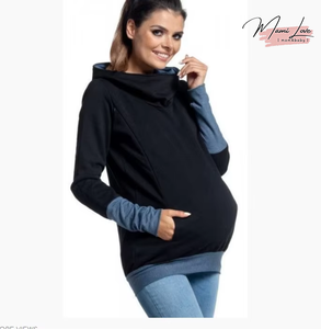 Sweatshirts et sweats à capuche pour femmes enceintes et allaitantes, grande taille, col rond, avec poches latérales - Product Image 1