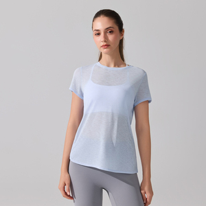 XW-YD393 สินค้าใหม่ <span class=keywords><strong>เสื้อ</strong></span>ออกกำลังกายดีไซน์เว้าหลังแบบผูก ทรงหลวม สไตล์สโมค <span class=keywords><strong>เสื้อ</strong></span><span class=keywords><strong>ผู้หญิง</strong></span>ทรงโอเวอร์ไซส์ <span class=keywords><strong>เสื้อ</strong></span>โยคะ <span class=keywords><strong>เสื้อ</strong></span>ยิมผู้หญิง - Product Image 1
