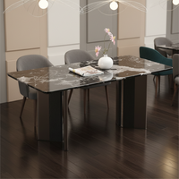 Ensemble de table à manger carrée moderne de luxe italienne avec plateau en marbre naturel 6 places pour la maison et les restaurants