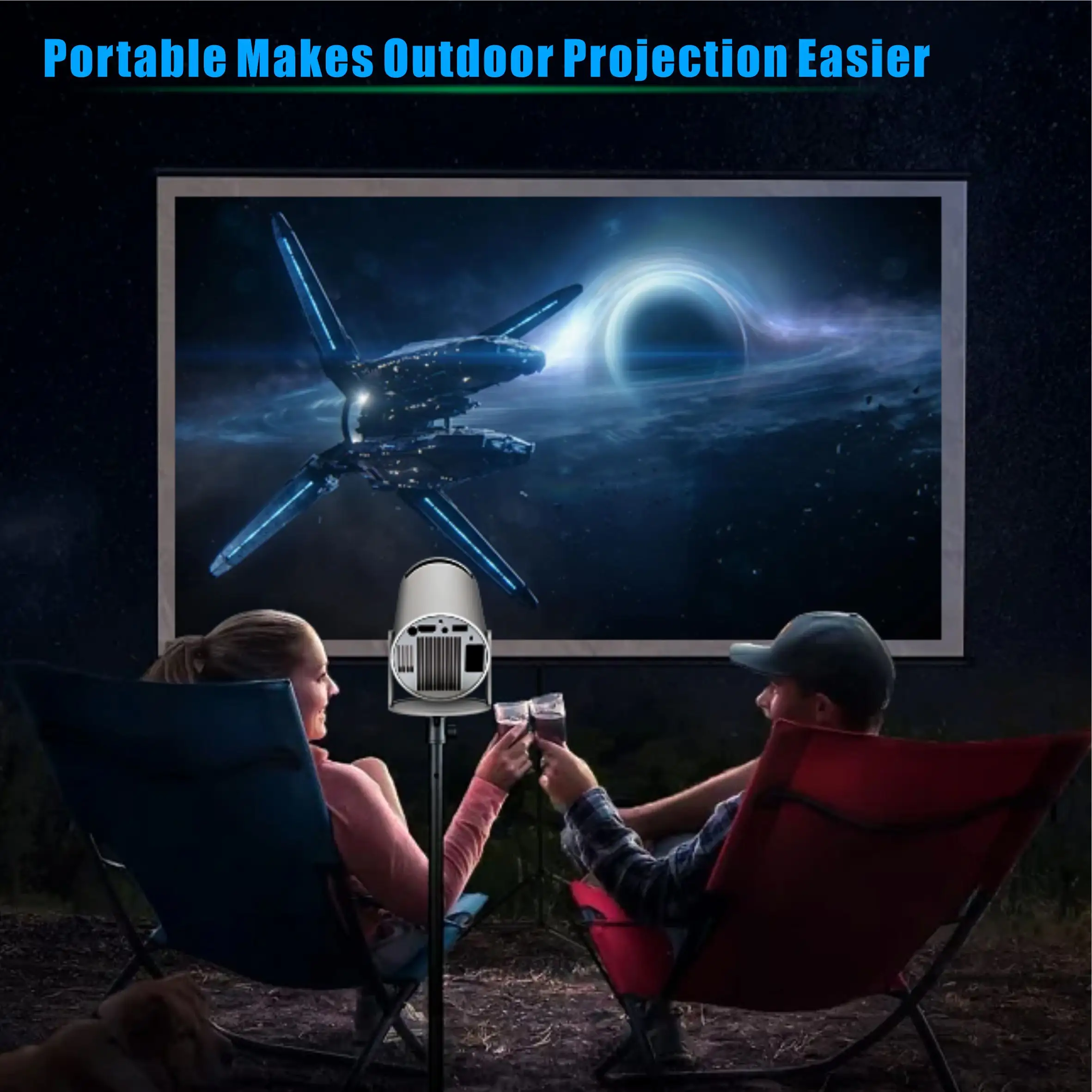 Evercom HY300 Pro proyektor Mini portabel, proyektor proyektor Mini 720P Smart portabel Android 11 Full HD 720P HY300 Pro video 4k