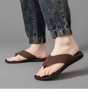 Hot Sales Genuine Leather Upper Men's Outdoor Beach Flip Flops Flipflops <b>slippers</b> for Men Summer - Product Image 1
