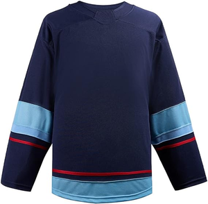 ชุดเสื้อฮอกกี้น้ำแข็งสำหรับผู้ชาย ผ้าโพลีเอสเตอร์ 100% พิมพ์ชื่อทีมตามสั่ง โลโก้ด้านหน้า/ด้านหลัง แห้งเร็ว ระบายอากาศดี บริการ OEM - Product Image 1