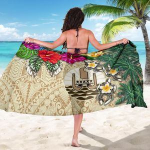 Tahití Sarong Toallas de playa de verano Tortuga Polinesia Plumeria Azul Impresión 3D Sarongs Traje de baño Playa Pareo Traje de baño Envoltura Cubrir - Product Image 2