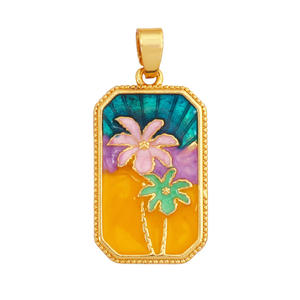 Diy铜镀金闪亮锆石配件几何方形彩色塔罗牌花鸟心宇宙海洋吊坠 - Product Image 3