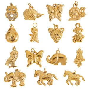 Tinggi Polandia hewan jimat tahan air baja tahan karat 18K emas kuda burung hantu kupu-kupu siput gajah jimat untuk Kalung - Product Image 1