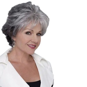 วิกผมผู้สูงอายุสไตล์ยุโรปอเมริกันสำหรับการค้าต่างประเทศ สีไล่ระดับเทาขาว สำหรับผู้หญิง <span class=keywords><strong>ผม</strong></span>สั้นหยิก ทำจากเส้นใยทนความร้อนสูง - Product Image 5