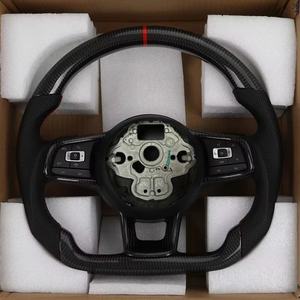 Volante de fibra de carbono de cuero perforado personalizado para Volkswagen <span class=keywords><strong>VW</strong></span> Golf 5 MK6 MK7 MK8 Jetta Passat B8 <span class=keywords><strong>Polo</strong></span> Tiguan <span class=keywords><strong>GTI</strong></span> - Product Image 3