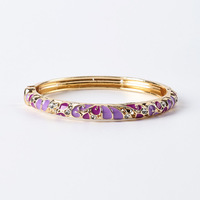 Gelang Enamel Terbuka Berlapis Emas HLT Fashionable Retro Warna-warni Cloisonne Berhiaskan Rhinestone untuk Wanita, Desain Tetesan Air/Kelopak Bunga