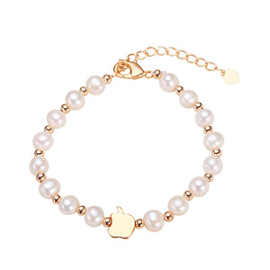 Bracelet de conception élégante en forme de pomme, version coréenne, tempérament féminin, polyvalent, perle d'eau douce véritable, presque ronde - Product Image 5