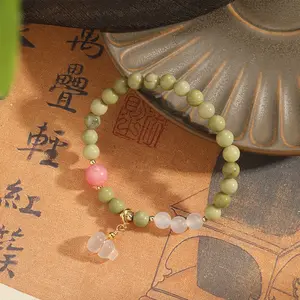 Chinese Healing Crystal Agate Natural Stone Beaded Bracelet Green Jade Lucky Attract Beaded Bracelet Paw Ruyi Charm Bracelet