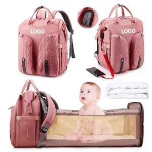 bebé bolsa portátil Suppliers-Cuna plegable 3 en 1 para madres, cuna portátil personalizado, bolsa de cuidado del bebé, mochila con USB, organizador de pañales