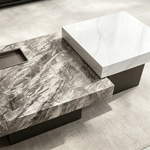 Modern Movable <b>Nested</b> Sintered Stone <b>Coffee</b> <b>Table</b> <b>Set</b> With Built-in Tea Tray, Two-tone Square <b>Table</b> For Living Room Furniture - Product Image 5