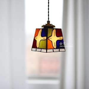 Japanese Retro Style Peace Dove Colored Glass Pendant Light Square E26 LED Single Head Home Decor Lighting - Product Image 3