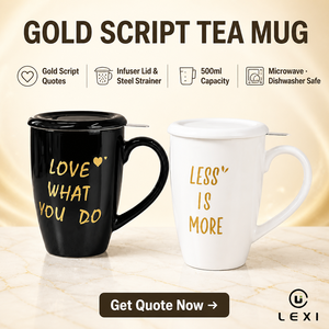Mug à thé en porcelaine moderne avec infuseur, couvercle et filtre en acier, personnalisable avec logo, 500 ml, compatible micro-ondes et lave-vaisselle, pour le bureau, coloris Or, <span class=keywords><strong>Vin</strong></span>, Noir, Blanc - Product Image 2