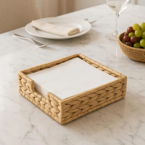 Natural Handwoven Square Tray Water Hyacinth Serving Tray for Drinks and Snacks Decorative <b>Coffee</b> <b>Table</b> Organizer - Product Image 4