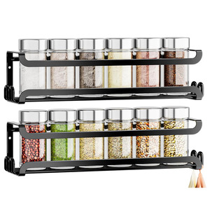 Lot <span class=keywords><strong>de</strong></span> 2 étagères à épices murales avec 8 crochets, organisateur d'épices <span class=keywords><strong>pour</strong></span> armoire <span class=keywords><strong>de</strong></span> cuisine, porte <span class=keywords><strong>de</strong></span> garde-manger, <span class=keywords><strong>fixation</strong></span> par vis ou adhésif - Product Image 1