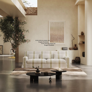 Ghế sofa ba chỗ ngồi phong cách Bắc Âu Wabi Sabi, kiểu Mỹ đồng quê, chất liệu vải lanh sọc, có thể tháo rời hoàn toàn. - Product Image 3