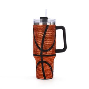 Customize Football Tumbler 40oz Stainless Steel Insulated Diamond Bling Rhinestone Cup with Handle <b>Straw</b> Lid Glitter Water Mug - Product Image 3