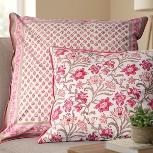 PRABHAVA Luxury Hand Block Bohemian Vintage Floral Cotton Washable Throw <b>Pillow</b> Cover 16x16 <b>Square</b> Zipper 400TC Decor - Product Image 3