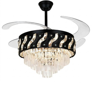 Modern <b>LED</b> <b>Ceiling</b> Fan with <b>Crystal</b> Chandelier Retractable Blades Remote Control Silent Motor Luxury Home Decor - Product Image 1