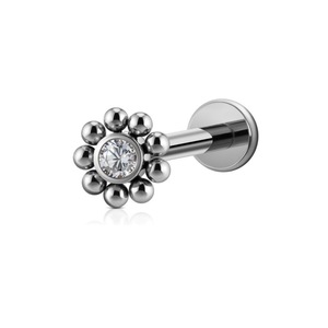 Boucle d'oreille clou en acier inoxydable avec fleur en zircon, style serti à griffes, bijou de piercing, cadeau - Product Image 4