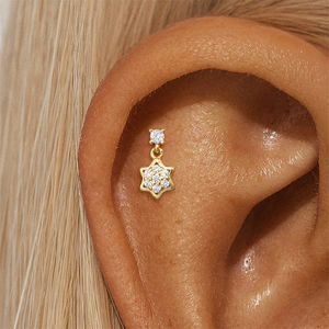 12x8mm 925 Plata 18K chapado en oro 5A circón copo de nieve flecos <span class=keywords><strong>espiral</strong></span> cartílago hélice <span class=keywords><strong>Tragus</strong></span> Piercing - Product Image 5