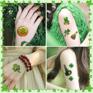 Adesivi per Tatuaggi per la Festa di San Patrizio, Decorazioni a <span class=keywords><strong>Quadrifoglio</strong></span> Colorate, Impermeabili, Personalizzabili con Logo di Lusso - Product Image 3
