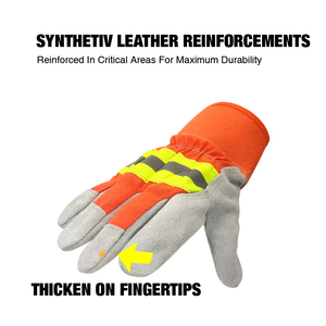Guantes de trabajo duraderos de cuero dividido resistentes al calor con cinta reflectante alta - Product Image 6