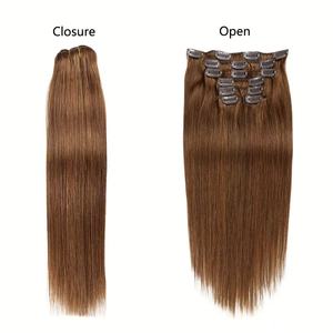 Extensions de cheveux à clipser sans couture, double épaisseur, cheveux humains russes Remy de haute qualité, postiches à clipser - Product Image 5