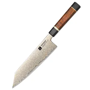 XINZUO Novas chegadas Personalizado 37 Camadas Tricolor Cobre Damasco aço Deserto Ironwood Handle Navalha Sharp Cozinha Chef Faca