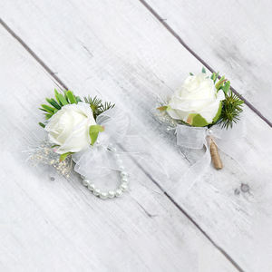 M618 Broches de Corsage para Boda Personalizados al por Mayor, Pin para Novios, Flor de Rosa Blanca, Boutonniere de Boda, Corsage de Muñeca - Product Image 1