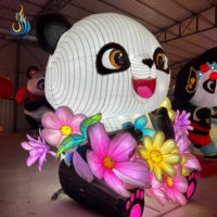 Sculpture de lanterne géante en LED personnalisée en forme de panda avec fleurs pour le Nouvel An chinois, festival des lanternes, attraction de parc à thème